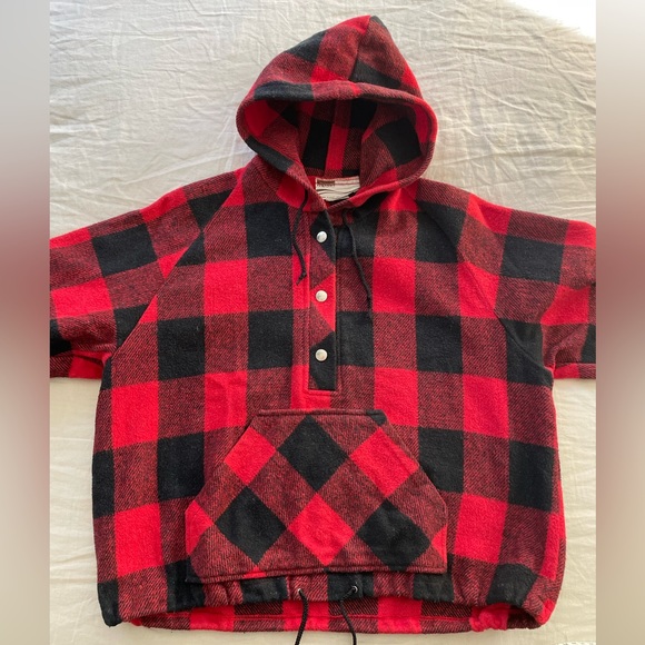 Vintage 70’s wool cropped Buffalo plaid pullover jacket - Picture 4 of 8